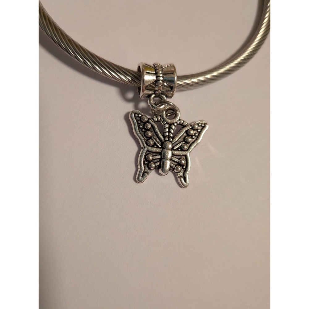 Silver Tone Butterfly Dangle Charm for European Style Cable Bracelets